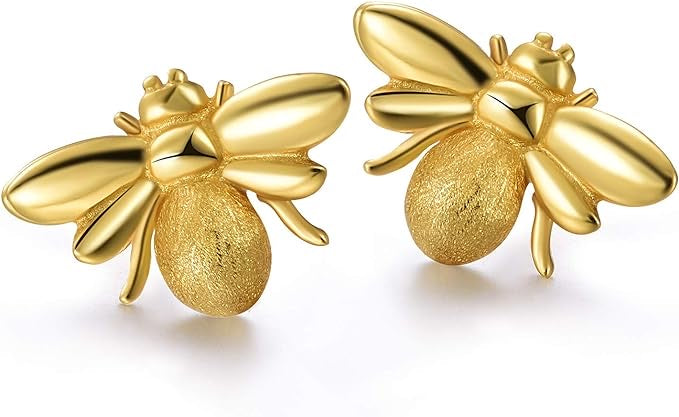 Gold Sweet Honey Bee Stud Earrings Handmade - Ellis Finch