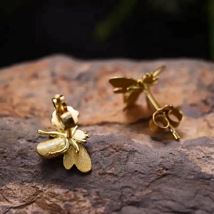 Gold Sweet Honey Bee Stud Earrings Handmade - Ellis Finch