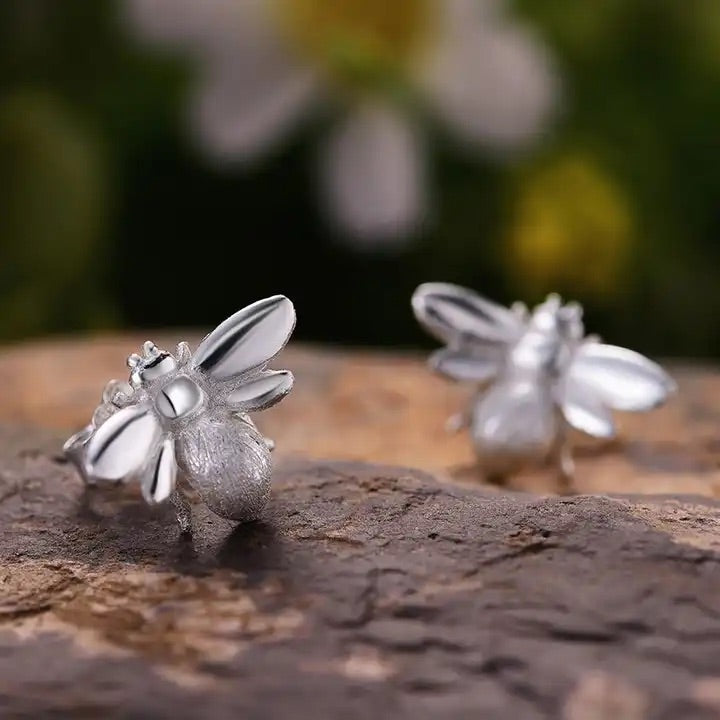 Silver Sweet Honey Bee Stud Earrings Handmade - Ellis Finch